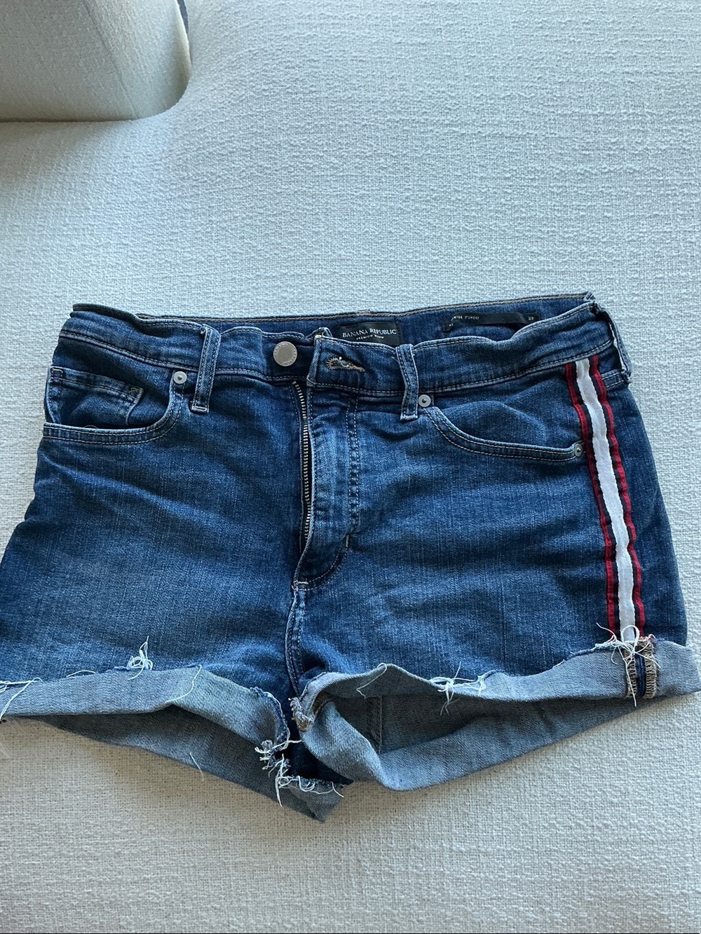 Banana Republic Medium Blue Denim Shorts with Red & White Side Stripe